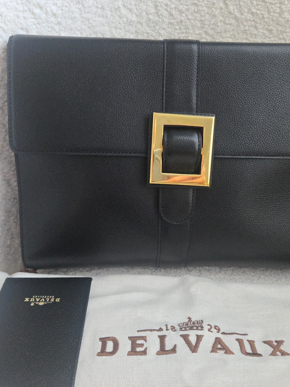 Delvaux Black Leather Clutch with Gold Accent Excellent Condition - Picture 2 of 16